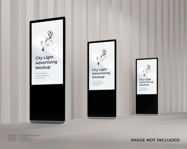 Three Digital City Light Advertising Poster Mockup