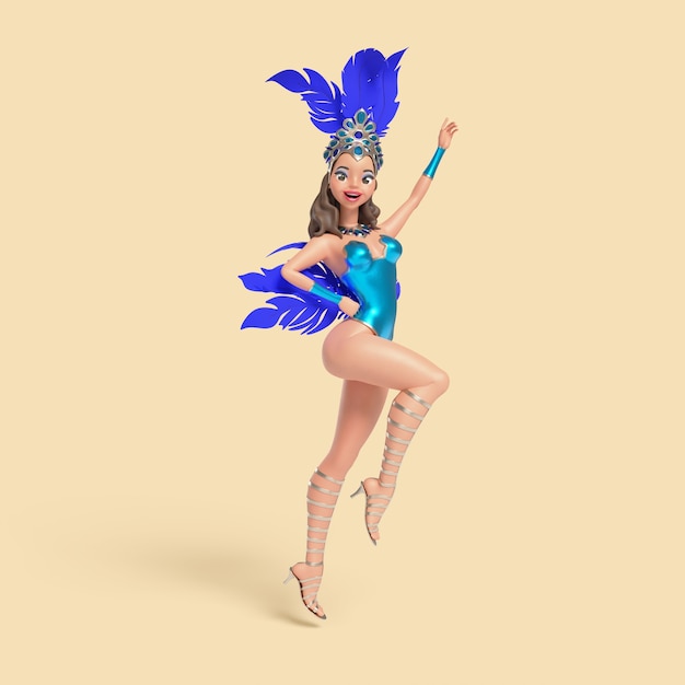 衣装を着たブラジルの女性サンバダンサーキャラクターの立体イラスト