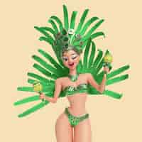 Free PSD three-dimensional illustration of brazilian female samba dancer character in costume