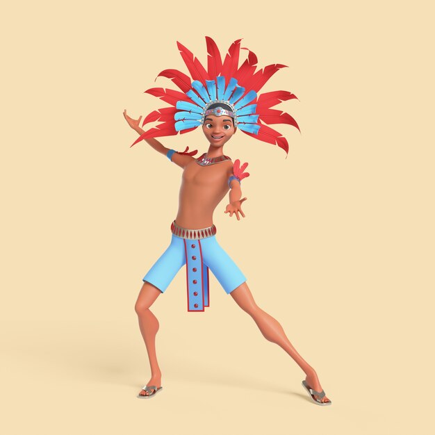 three-dimensional illustration of brazilian male samba dancer character in costume