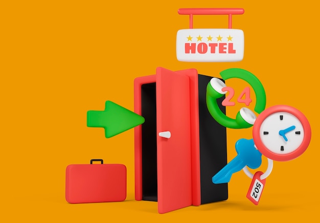 Free PSD three dimensional illustration for hotel scene with checkin