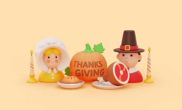 Free PSD three-dimensional thanksgiving composition mock-up