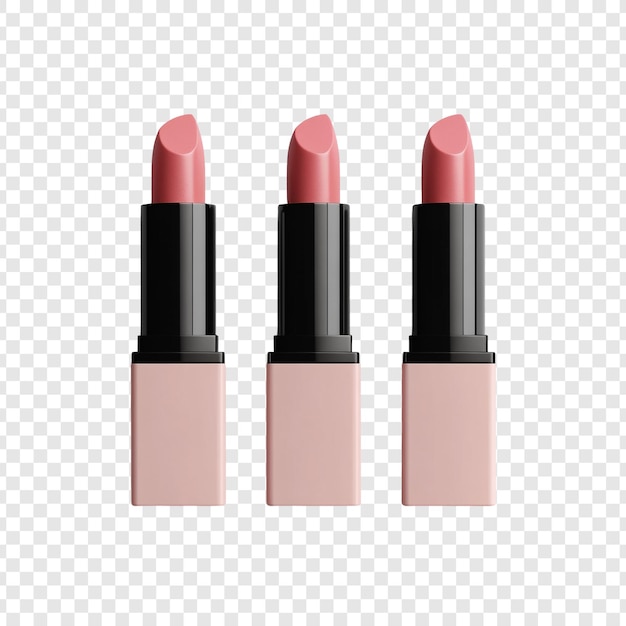 three elegant pink lipsticks on transparent background