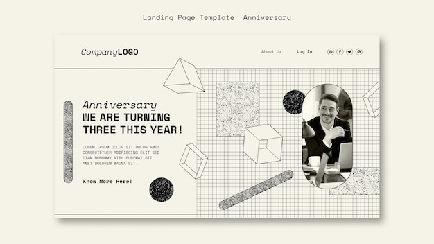 Free PSD three-year anniversary for business landing page template