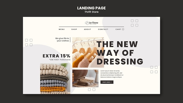 Free PSD thrift store concept landing page template