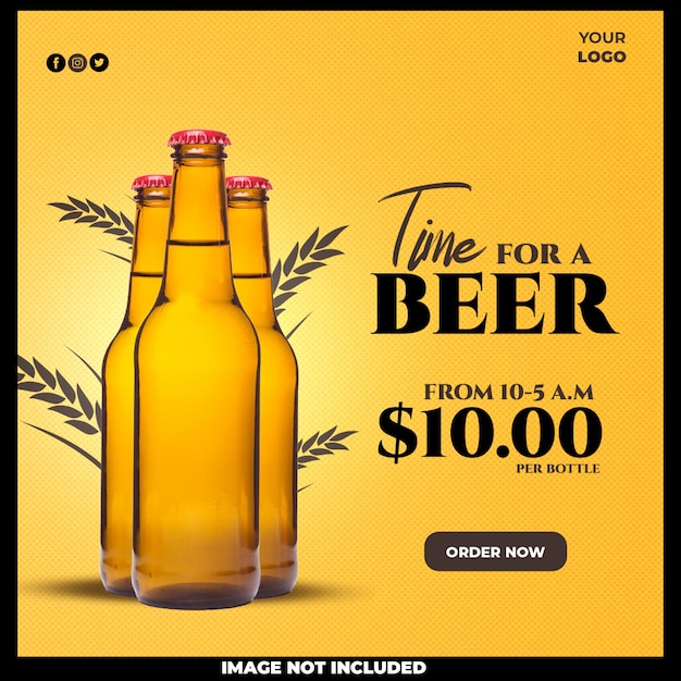 Free PSD time for a beer social media post design template