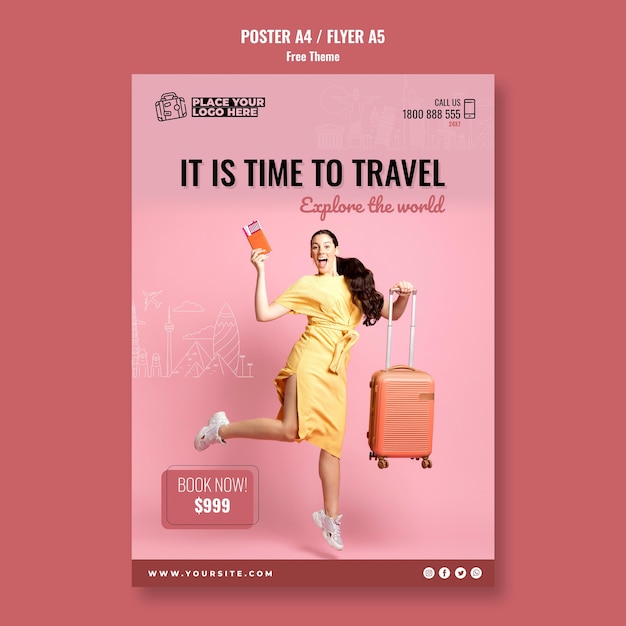 無料PSD 旅行時間-チラシテンプレート