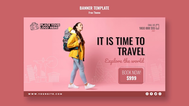 Free PSD time to travel banner template with photo