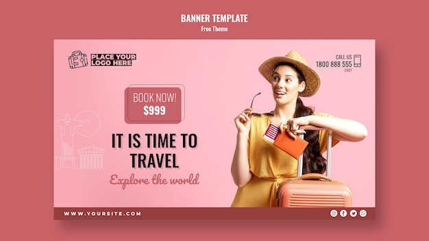 Free PSD time to travel banner with photo