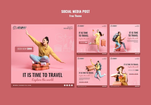 PSD gratuito tempo per viaggiare modello di post sui social media