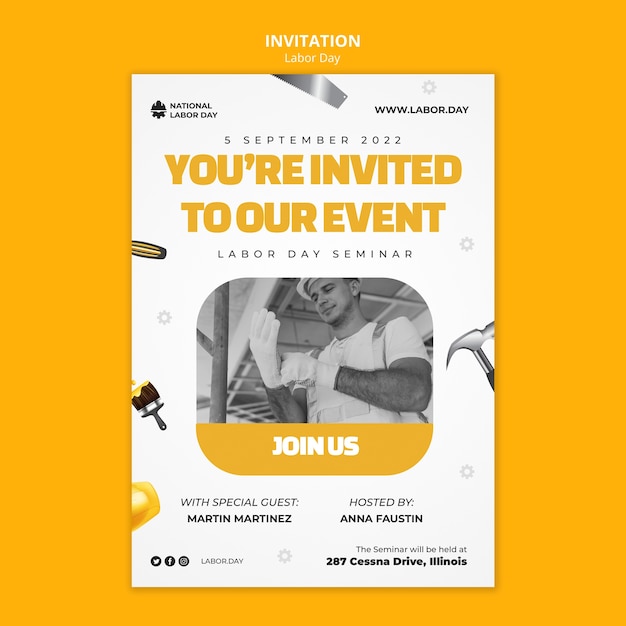 Tools shapes labor day us invitation template