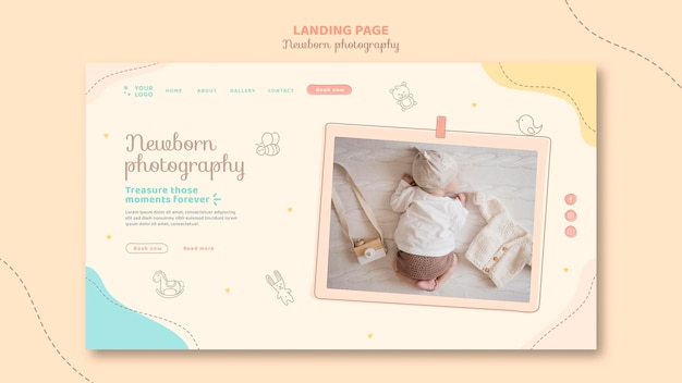 Free PSD top view baby sleeping landing page template