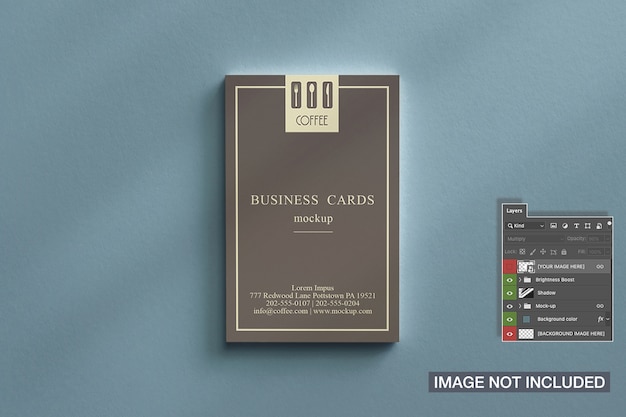 Free PSD top view of business card stack mockup