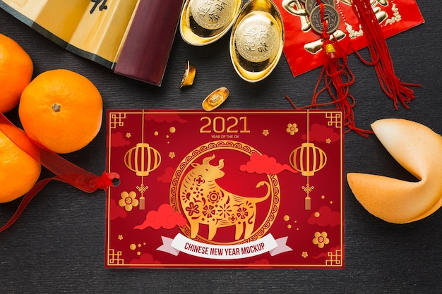 Top view of chinese new year mock-up