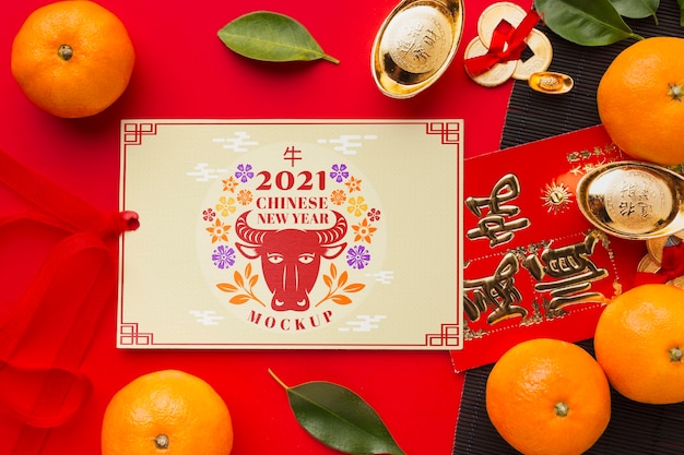 Top view of chinese new year mock-up