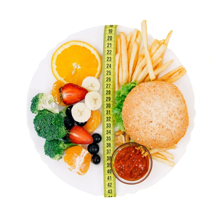 Free PSD top view healthy vs unhealthy food