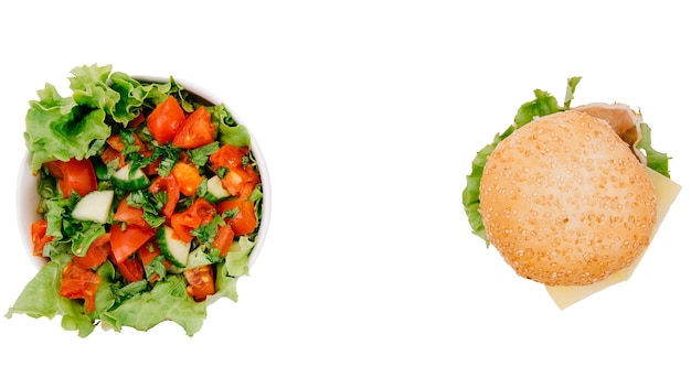 Free PSD top view healthy vs unhealthy food