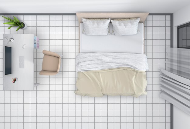 Premium PSD | Top view of interior bedroom