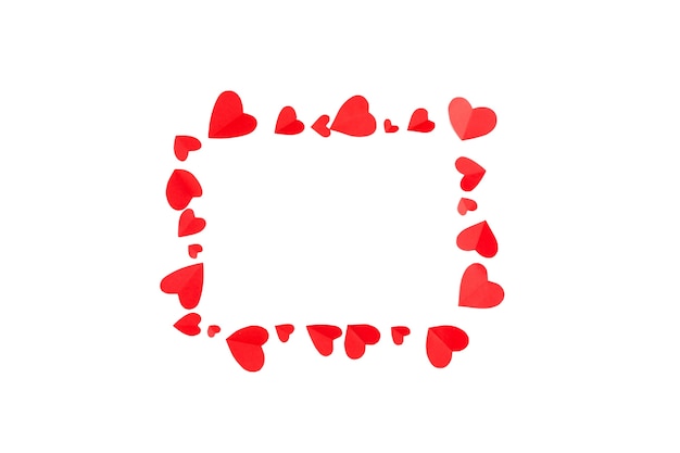 Free PSD top view over isolated frame of hearts