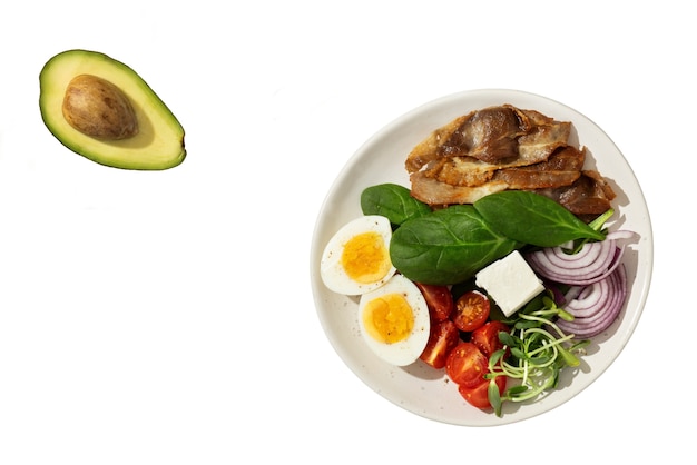 Top view keto diet dish still life