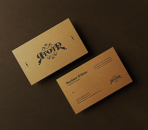 Top view luxury horizontal business card mockup