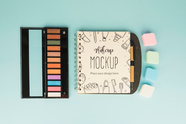 Download Free Psd Make Up Cosmetics Assortment With Notepad Mock Up