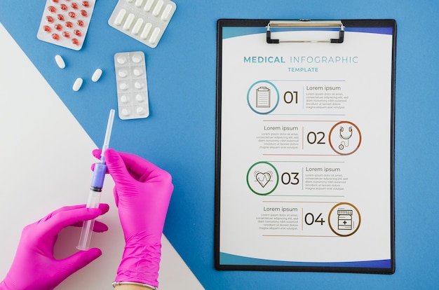 Top view medical infographic with mock-up