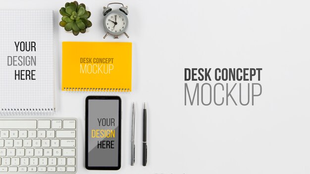 Download Free Psd Top View Mobile Phone And Keyboard With Mock Up