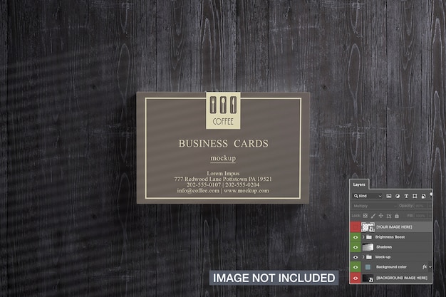 Вид сверху макета стека визитных карточек
