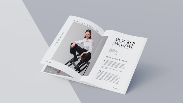 Top view on opened magazine design mockup