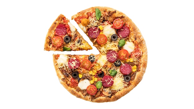 top view over pizza isolated