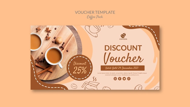 Free PSD top view voucher coffee pack template