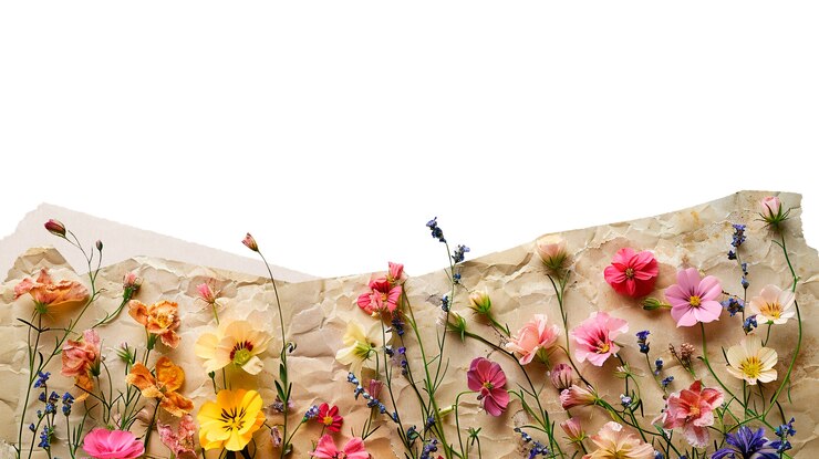 Free PSD torn paper with flowers isolated