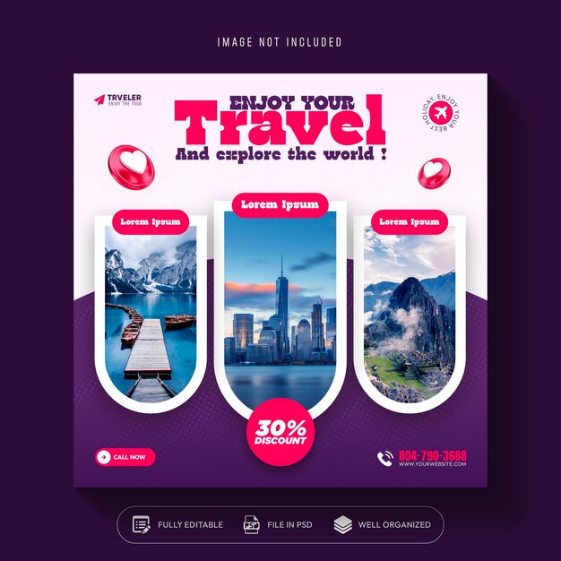 Дизайн шаблона веб-баннера туристического агентства Instagram или социальных сетей