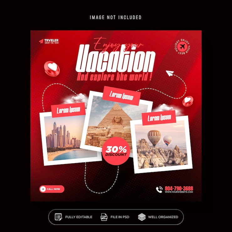 Free PSD tour and travel agency instagram post or social media post web banner template design