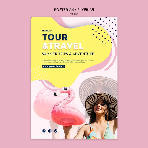 PSD gratuito modello di poster di tour e viaggi