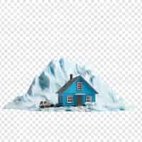 PSD gratuito una casa giocattolo su un ghiacciaio con un roo blu isolato su uno sfondo trasparente