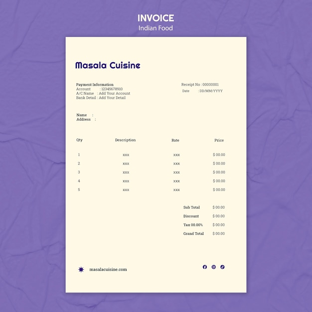 Free PSD tradition indian food restaurant invoice template