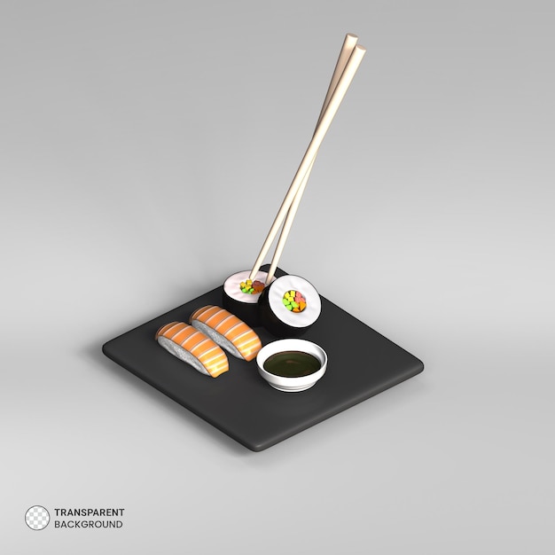 Free PSD traditional japanese sushi icon isolated 3d render illustration