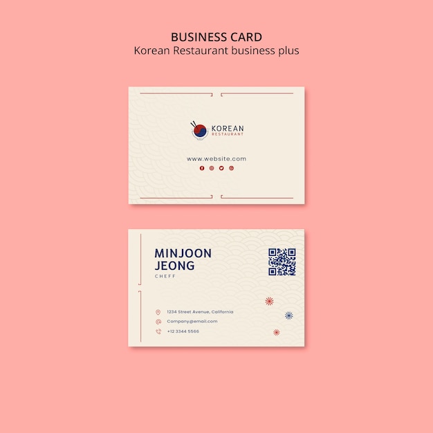 Free PSD traditional korean restaurant horizontal business card template