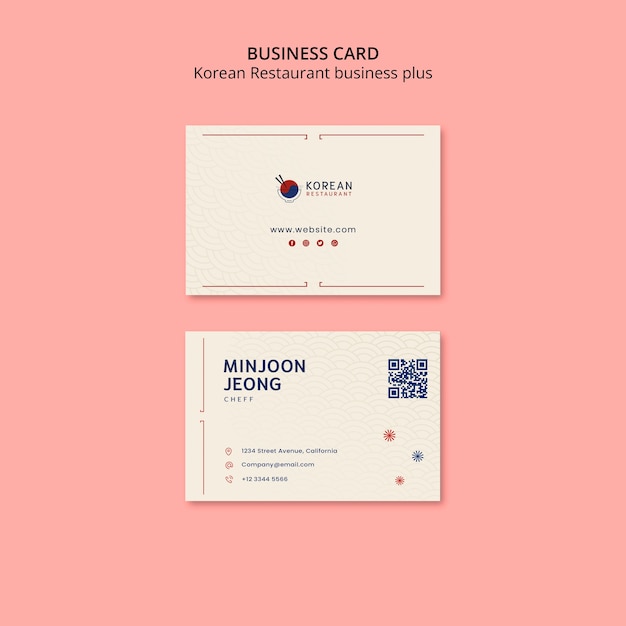 Traditional korean restaurant horizontal business card template