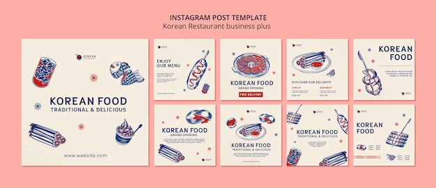 無料PSD 伝統的な韓国料理店instagram投稿コレクション