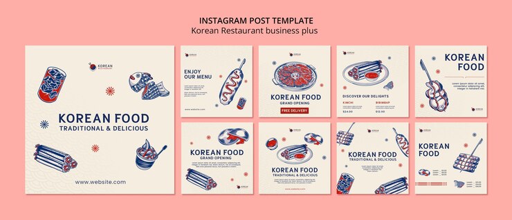 免費 PSD 傳統韓國餐廳的 instagram 帖子收藏
