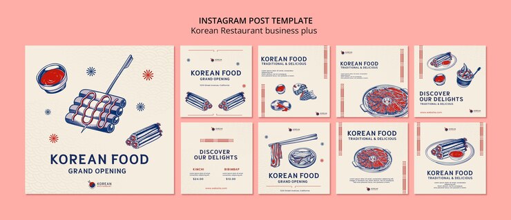 免費 PSD 傳統韓國餐廳的 instagram 帖子收藏