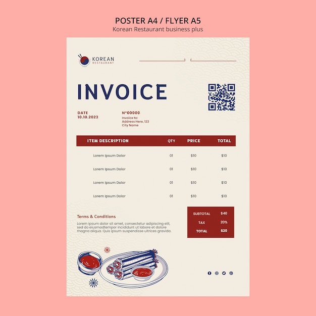 Free PSD traditional korean restaurant invoice template