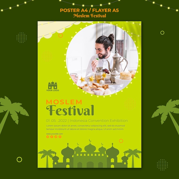 Free PSD traditional moslem festival flyer print template