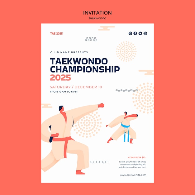 Free PSD traditional tawkwondo martial arts invitation template