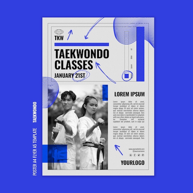 PSD gratuito modello di poster verticale tradizionale di arti marziali tawkwondo