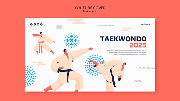 PSD gratuito modello di copertina youtube marziale tradizionale tawkwondo