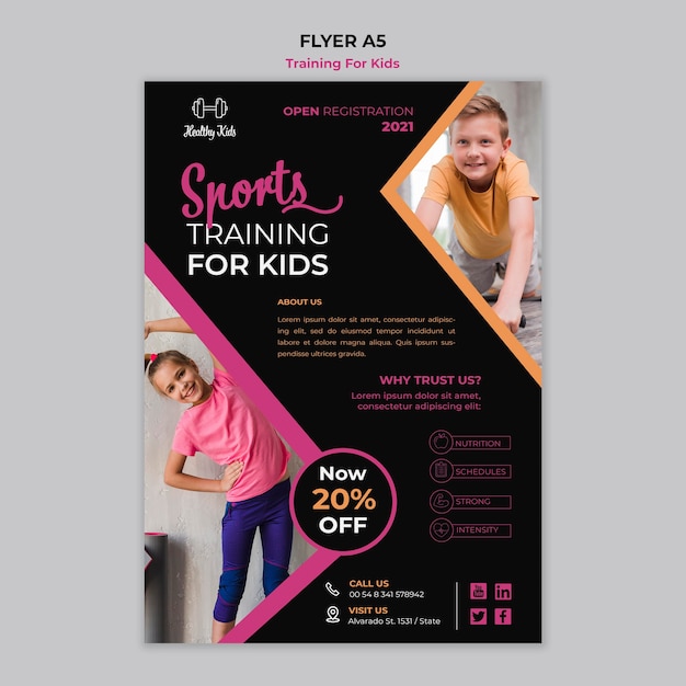 Free PSD training for kids flyer theme